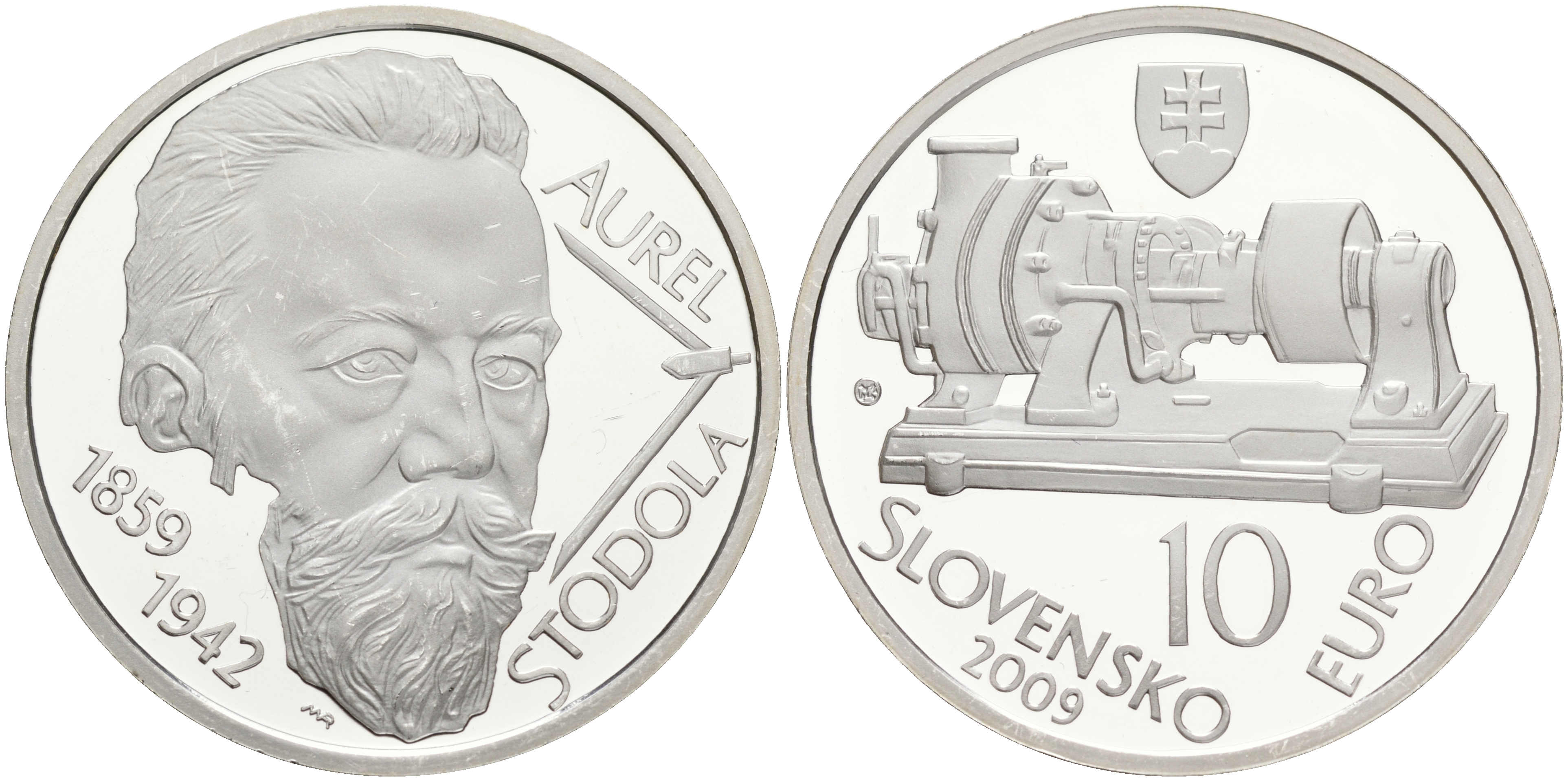 Словакия 10 евро 2009 Аурель Стодола (1859-1942), 150 лет со дня рождения KM 108 серебро PROOF 1088-10-22