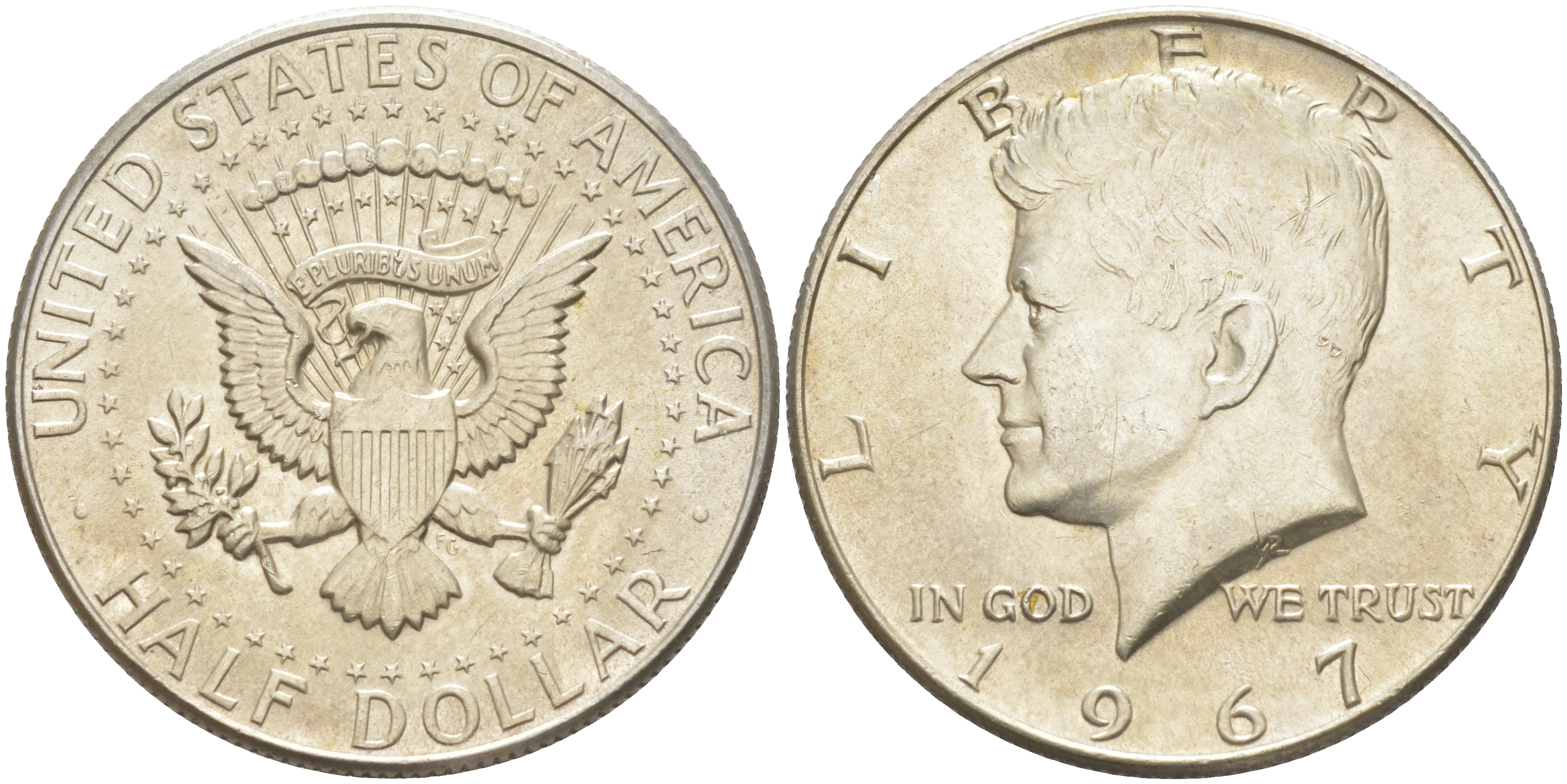 США 1/2 доллара (50 центов) 1967 Джон Кеннеди KM 202a серебро 4111-831