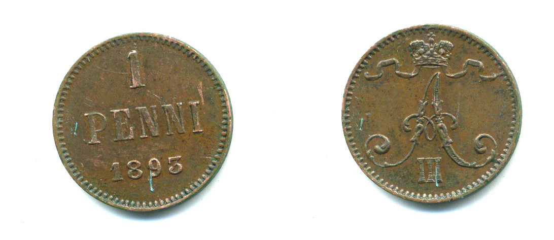 РОССИЯ ДЛЯ ФИНЛЯНДИИ 1 ПЕННИ 1893 АЛЕКСАНДР III KM 10, Биткин 256 медь 4383-153