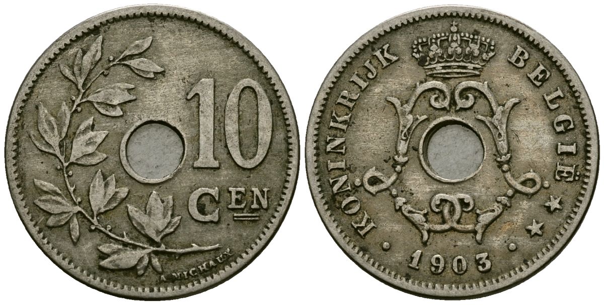 Бельгия 10 сантимов 1903 Belgie KM 49 медно-никель 4172-1111