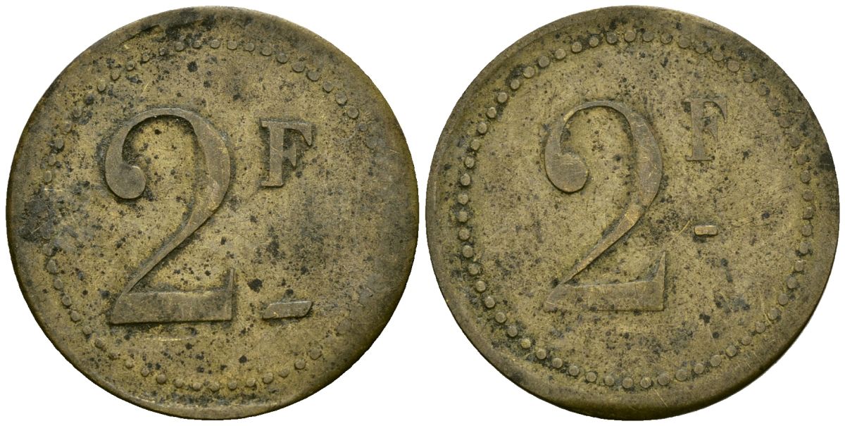 Франция 2 франка XIX-XX век ресторанный жетон латунь 4166-944