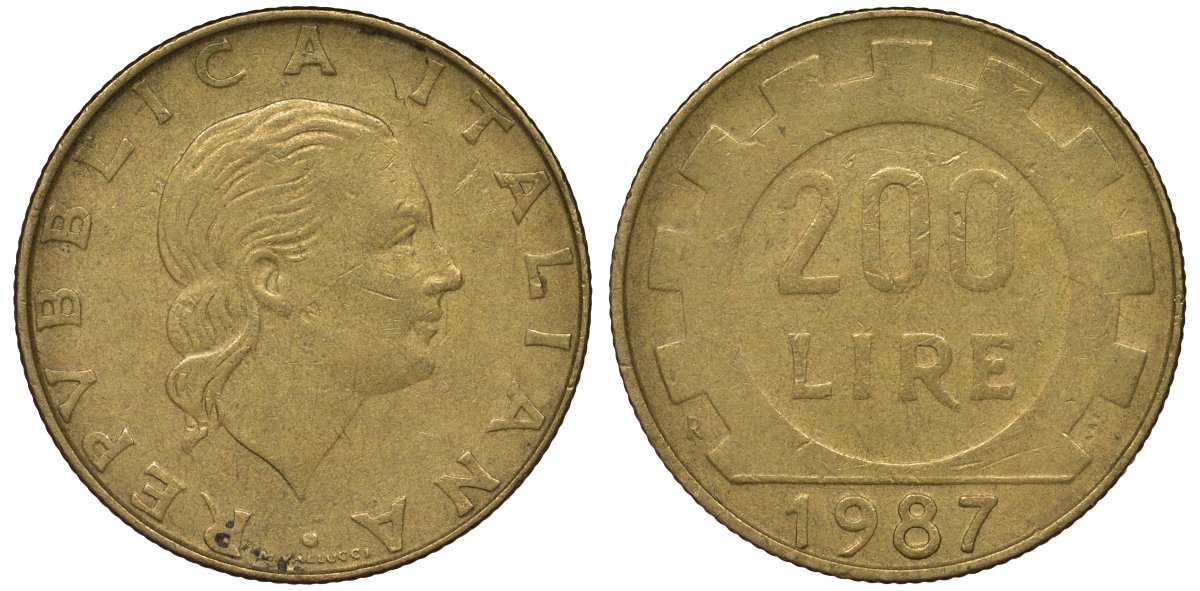 Италия 200 лир 1987 R, шестерня KM 105 алюминиевая бронза 4128-1256