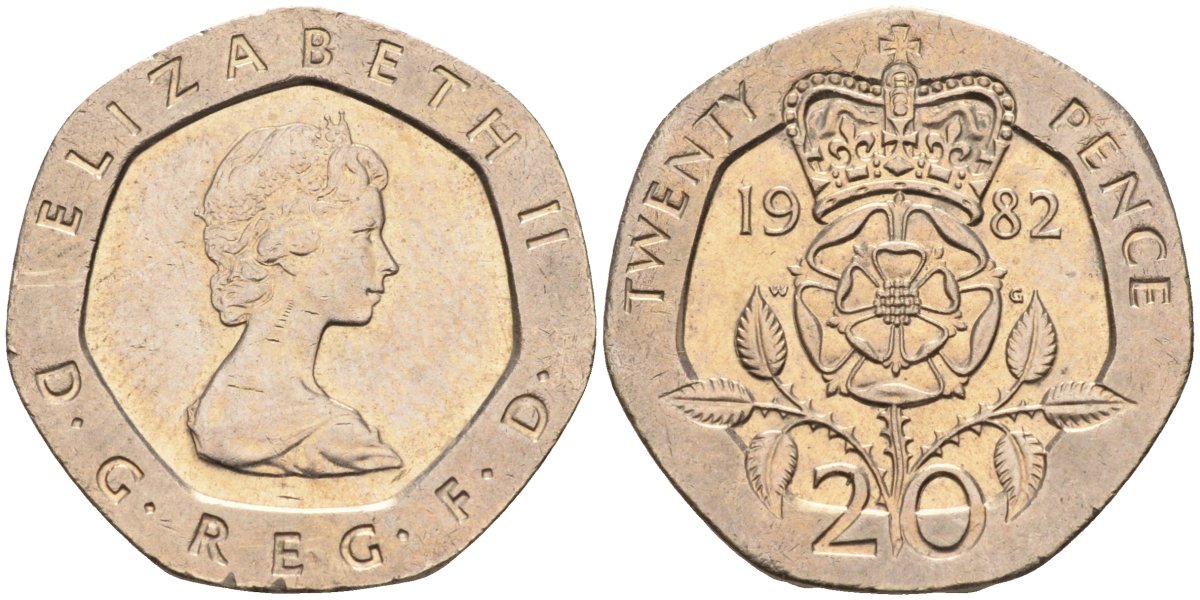 Великобритания 20 пенсов 1982 Елизавета II (1952-2022) KM 931, Spink 4230 (G1) медно-никель 4116-922