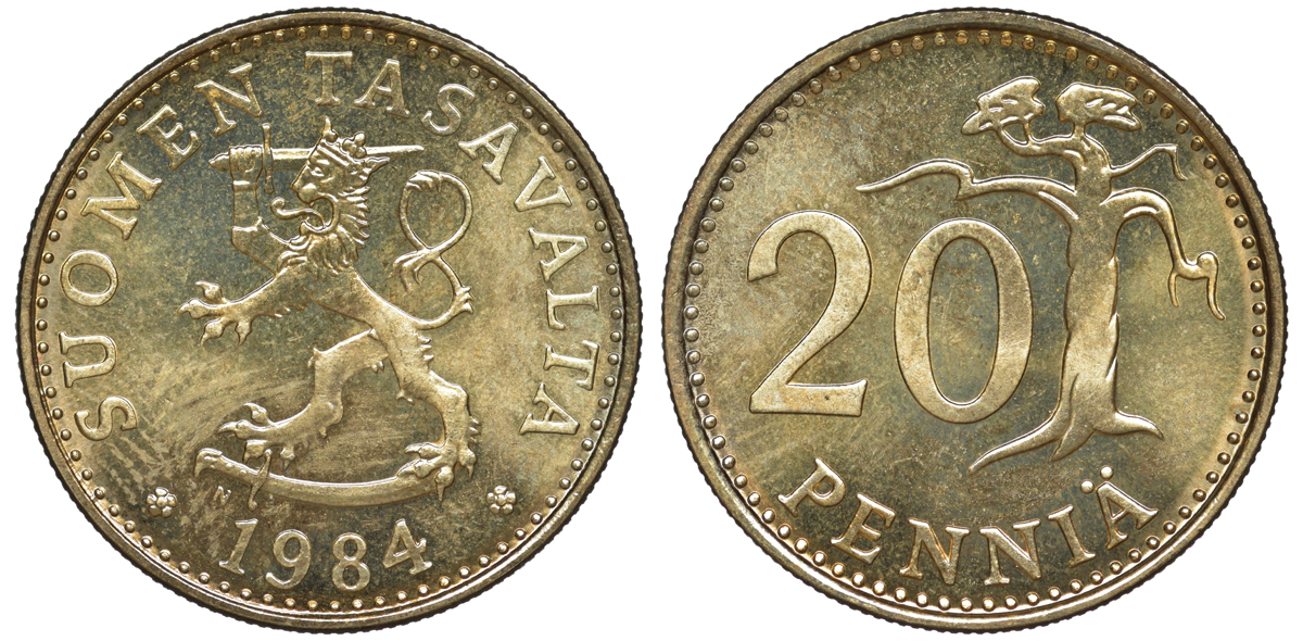 Финляндия 20 пенни 1984 N KM 47 алюминиевая бронза UNC 259-547