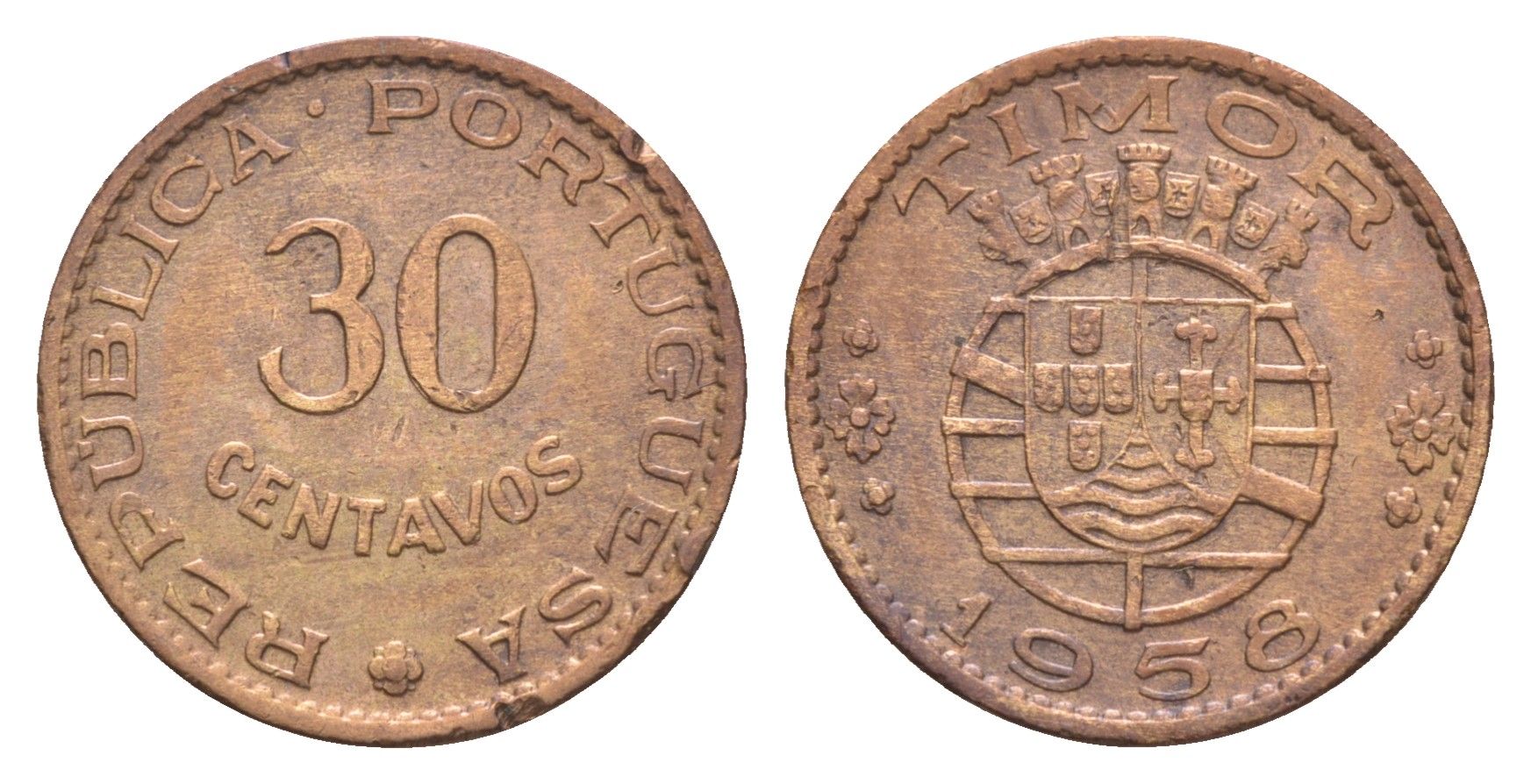 Португальский Тимор 30 сентаво 1958 год-тип KM 11 бронза 413-1413