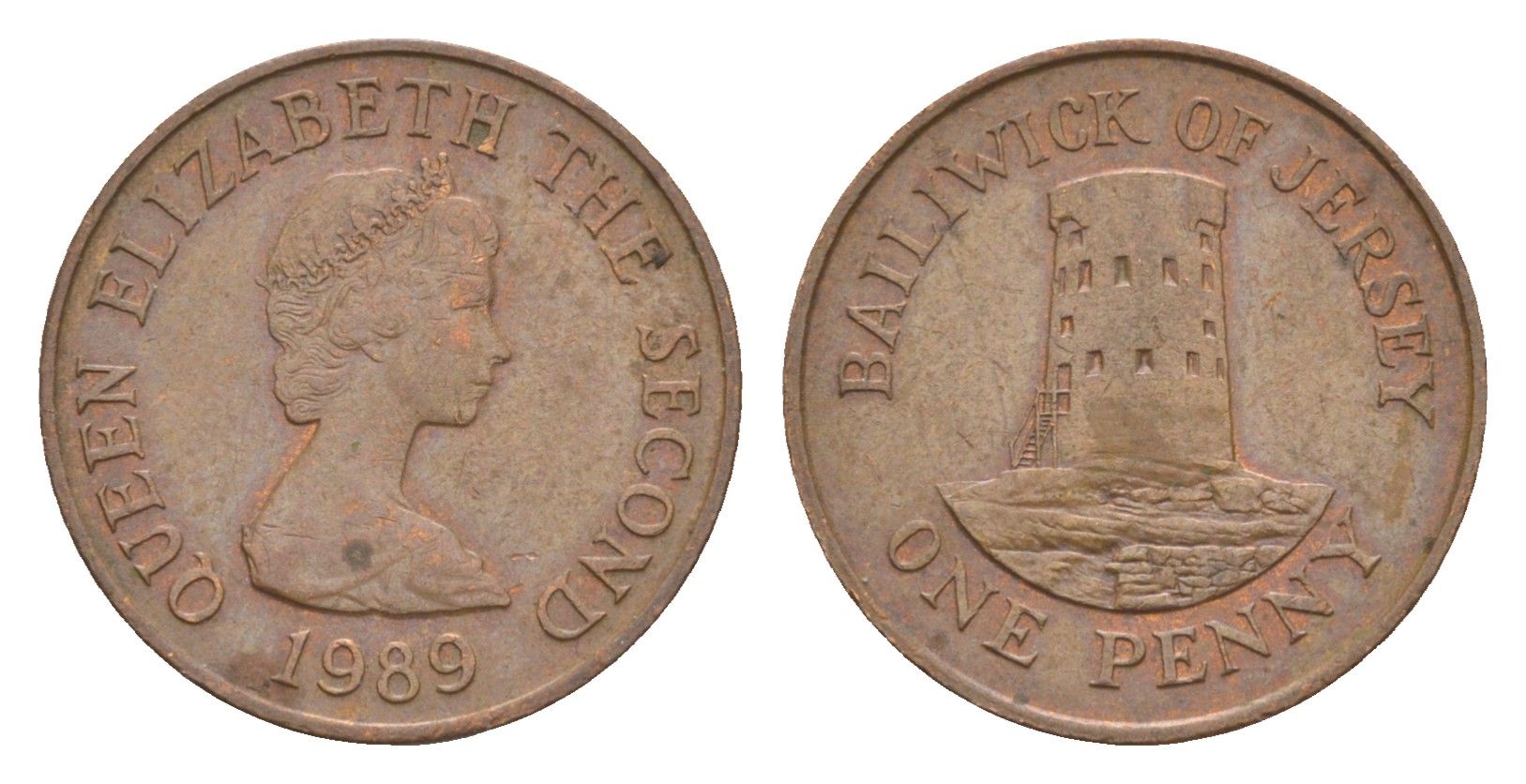 Джерси 1 пенни 1989 Елизавета II (1952-2022), башня Святого Клемента KM 54 бронза 4659-616
