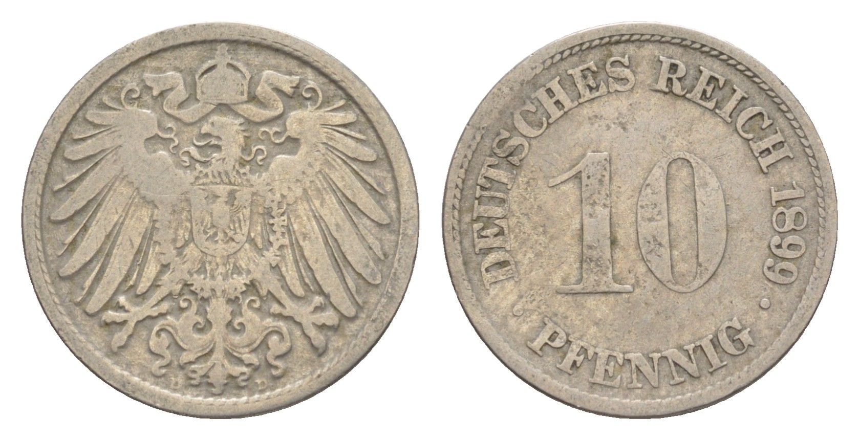 Германия 10 пфеннигов 1899 D, Вильгельм II (1888-1918) KM 12, J. 13 медно-никель 4640-242