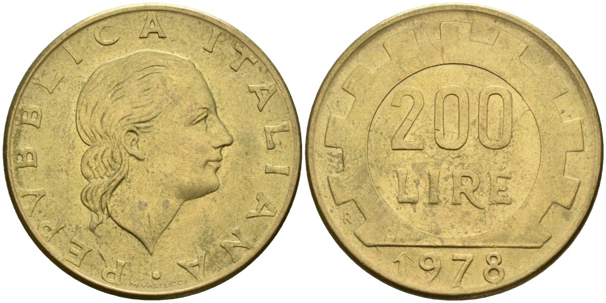 Италия 200 лир 1978 R, шестерня KM 105 алюминиевая бронза 4171-944