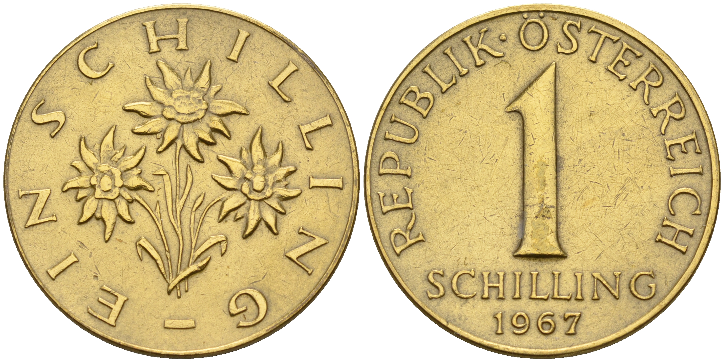 Австрия 1 шиллинг 1967  KM 2886 алюминиевая бронза    4153-241