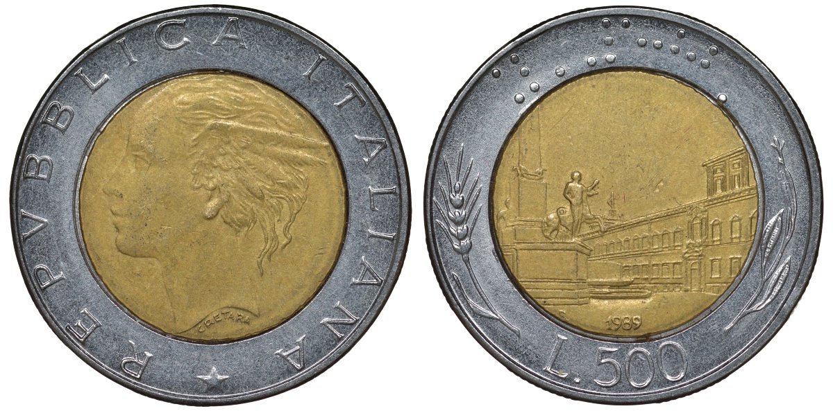 Италия 500 лир 1989 R, Квиринальский дворец KM 111 биметалл 4122-134