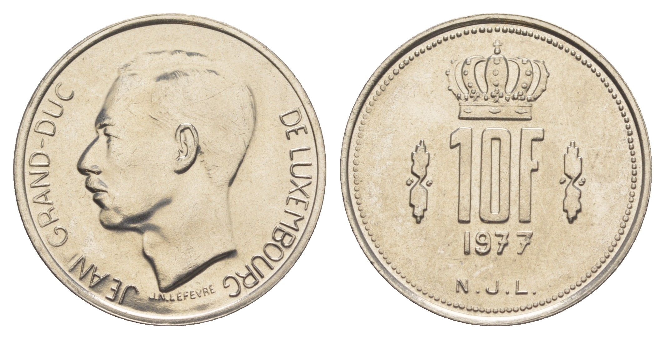 Люксембург 10 франков 1977 Герцог Жан (1964-1999) KM 57 никель UNC 4641-1111