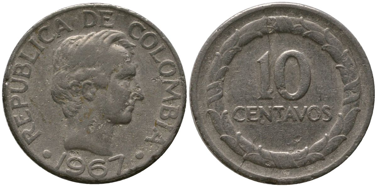 Колумбия 10 сентаво 1967 KM 226 сталь плакированная никелем 4576-1048