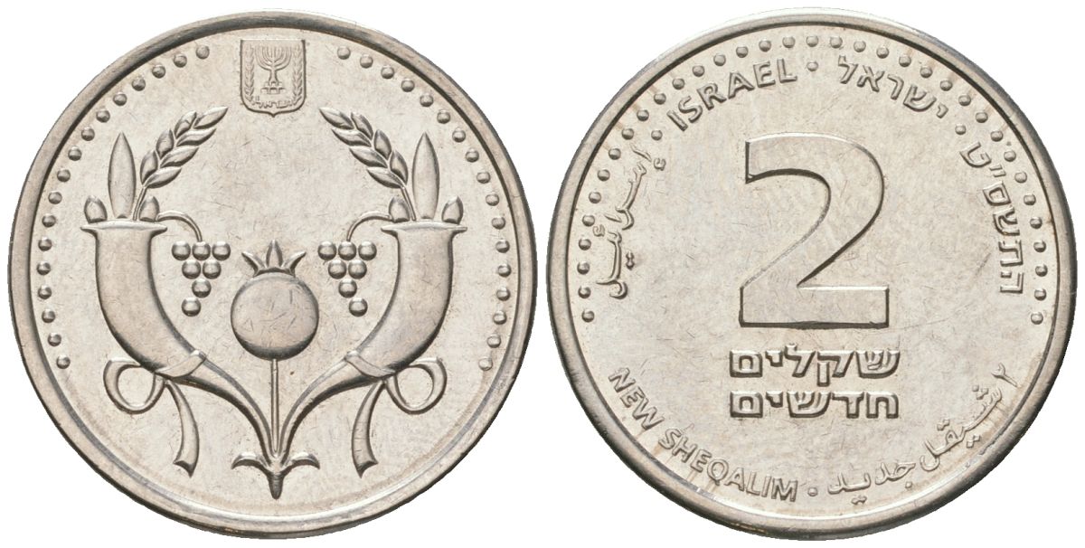 Израиль 2 новых шекеля 2009 JE 5769 KM 433 сталь плакированная никелем aUNC 4573-837