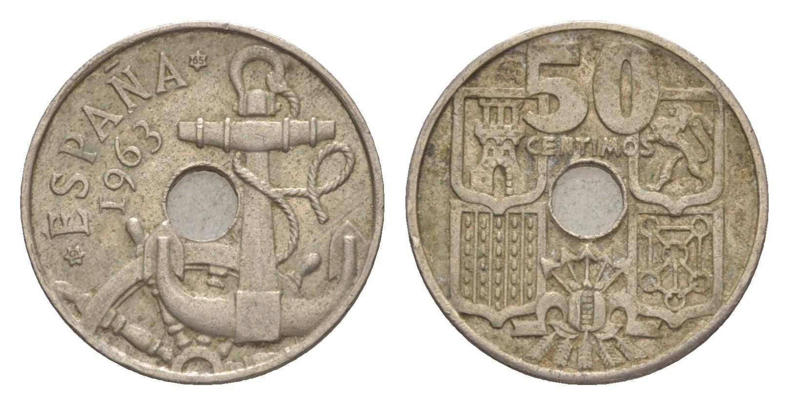 Испания 50 сентимо 1964 (65) Франсиско Франко (1939-1975) KM 777 медно-никель 4623-653