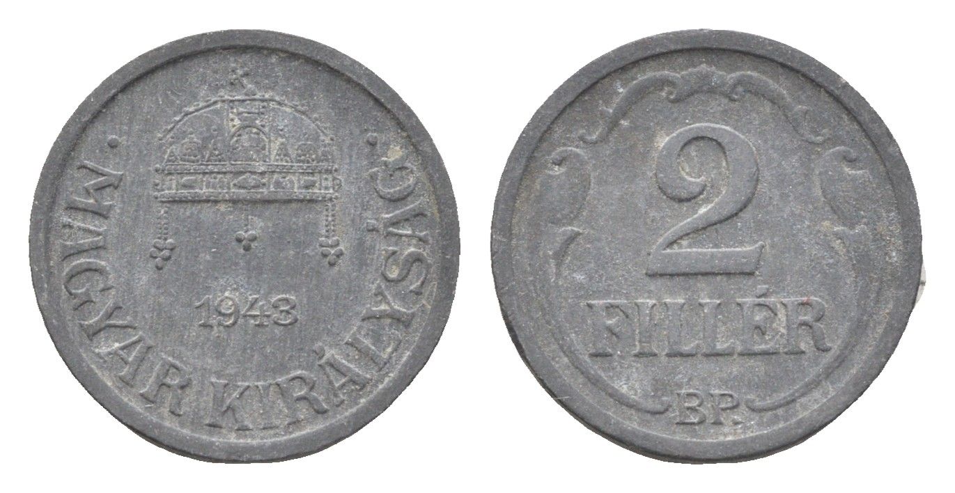 Венгрия 2 филлера 1943 BP KM 519 цинк 4665-518