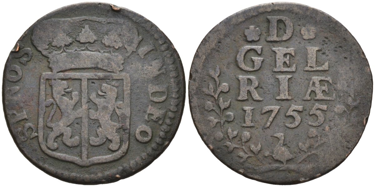 Гельдерланд (Gelderland), Нидерланды 1 дуит 1755 KM 88 медь 4523-331