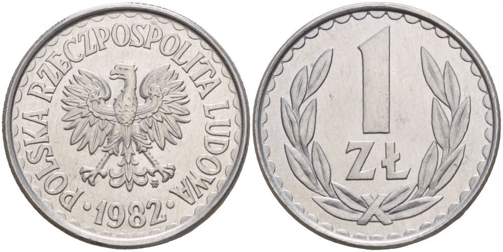 ПОЛЬША 1 ЗЛОТЫЙ 1982 MW KM 49.1 алюминий 4539-816