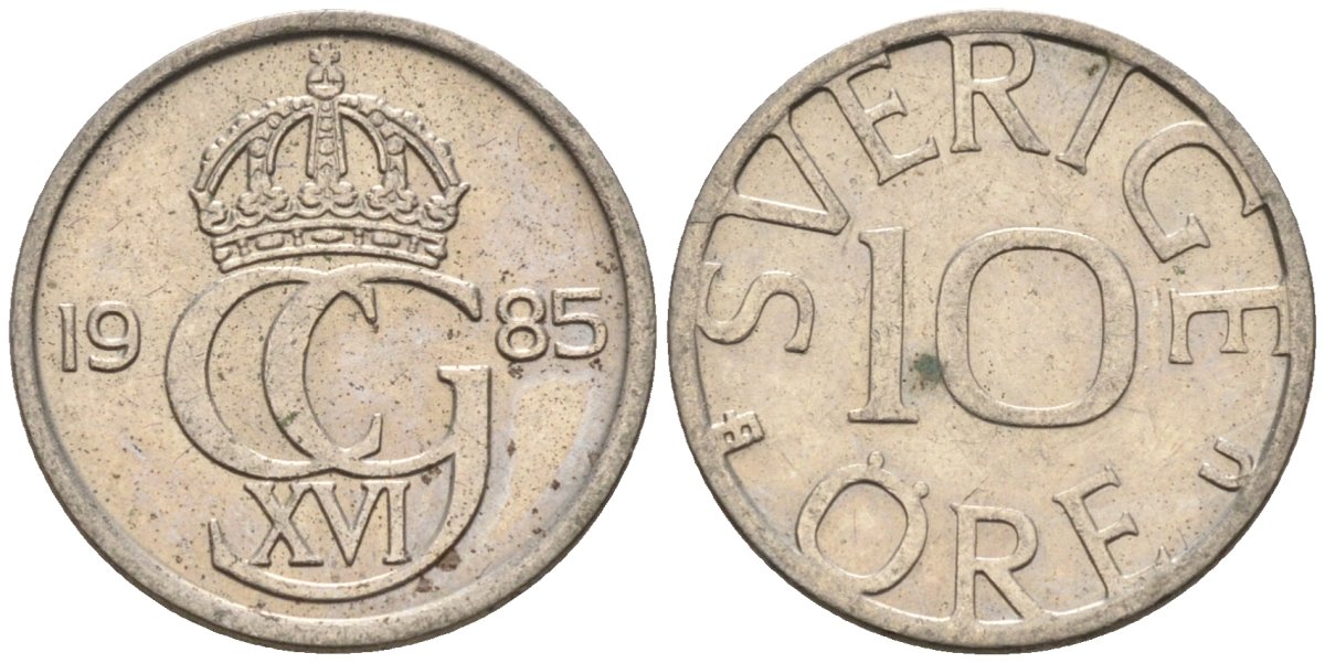 Швеция 10 эре 1985 U, Карл XVI Густав (1973- ) KM 850 медно-никель 4585-442