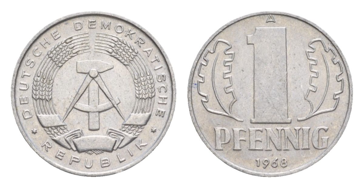 ГДР 1 пфенниг 1968 A KM 8.1 алюминий 4630-626
