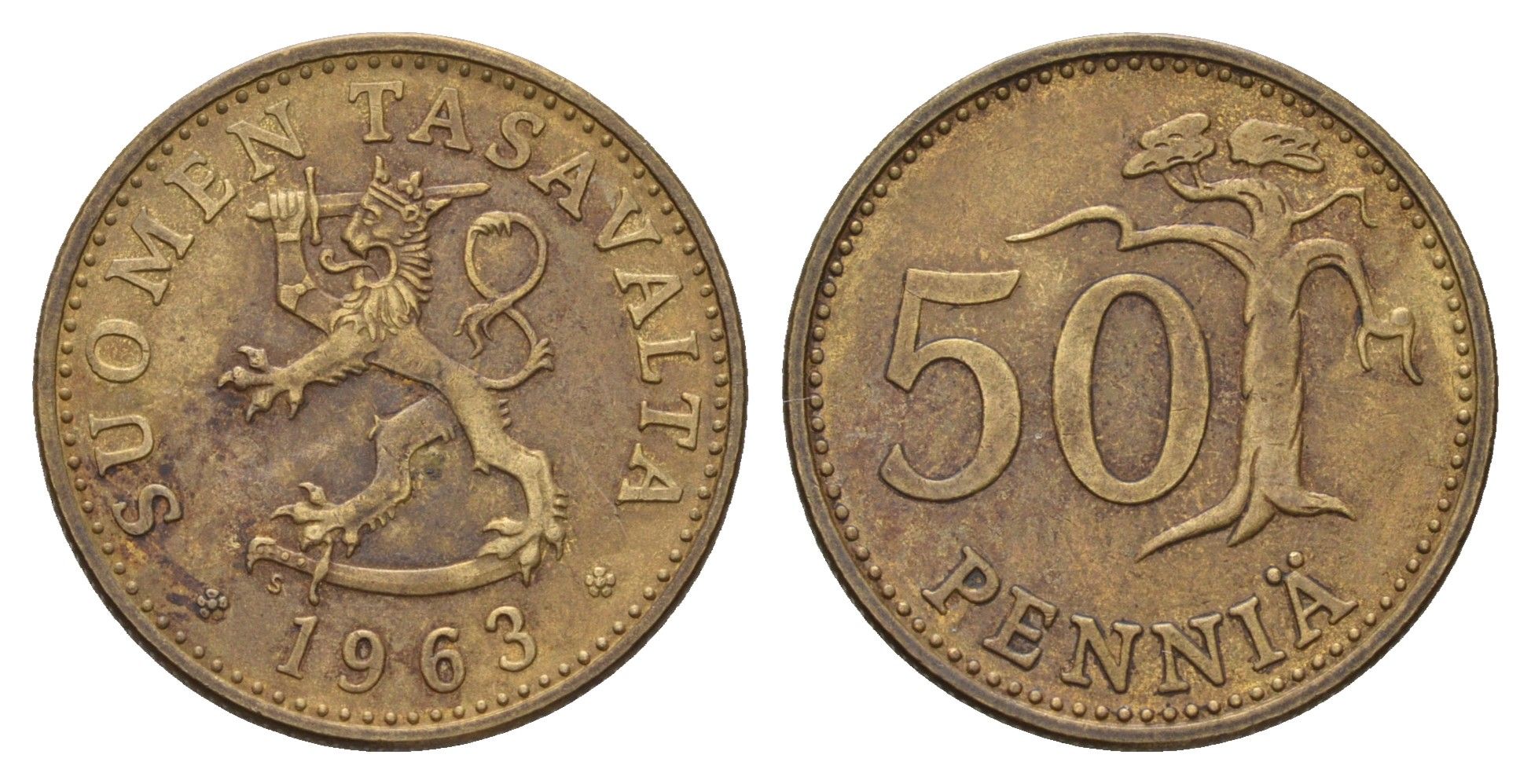 Финляндия 50 пенни 1963 KM 48 алюминиевая бронза 3459-833