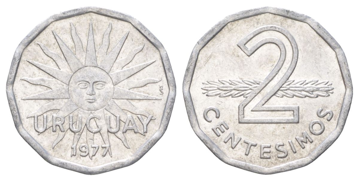 Уругвай 2 сентесимо 1977 KM 72 алюминий UNC 4627-835