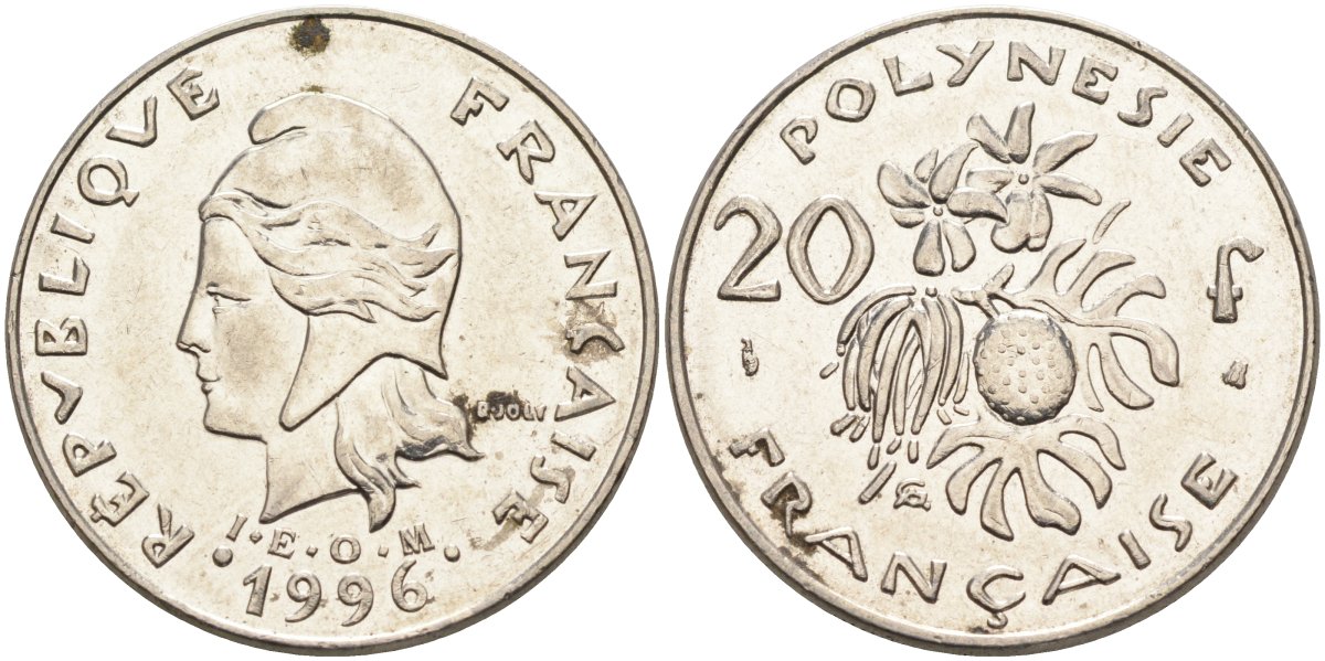 Французская Полинезия 20 франков 1996 KM 9 никель 4131-944