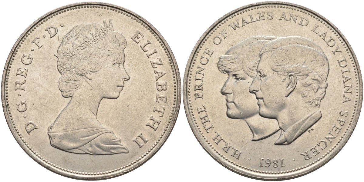 Великобритания 25 пенсов 1981 Королевская свадьба принца Чарльза и леди Дианы, Елизавета II (1952-2022) KM 925, Spink 4229 медно-никель aUNC 4537-623