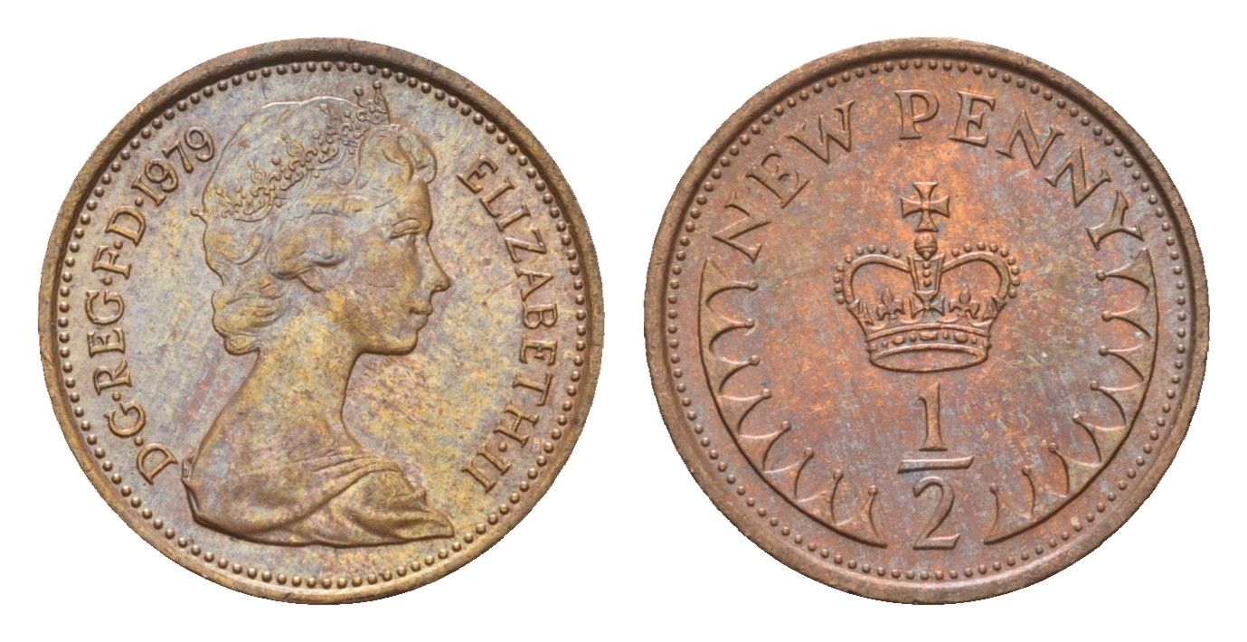Великобритания 1/2 пенни 1979 Елизавета II (1952-2022) KM 914, Spink 4239 бронза 4697-922
