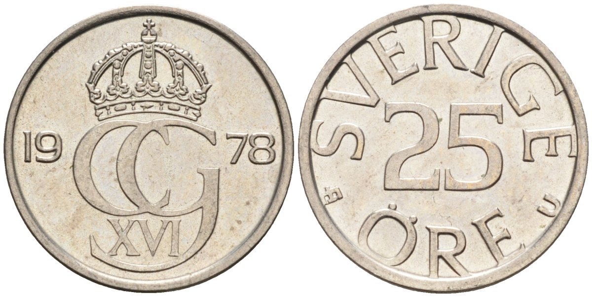 Швеция 25 эре 1978 Карл XVI Густав (1973- ) KM 851 медно-никель UNC 4585-513