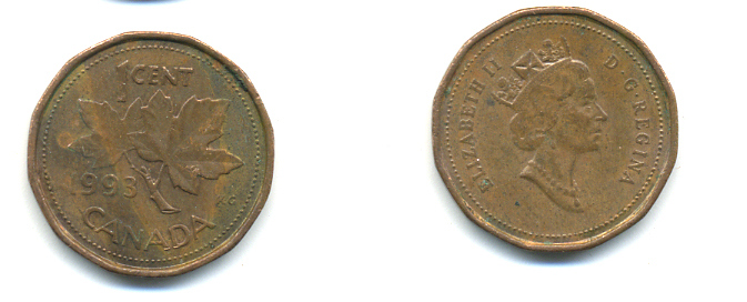 Канада 1 цент 1993 Елизавета II (1952-2022), кленовый лист KM 181 бронза 177-1436
