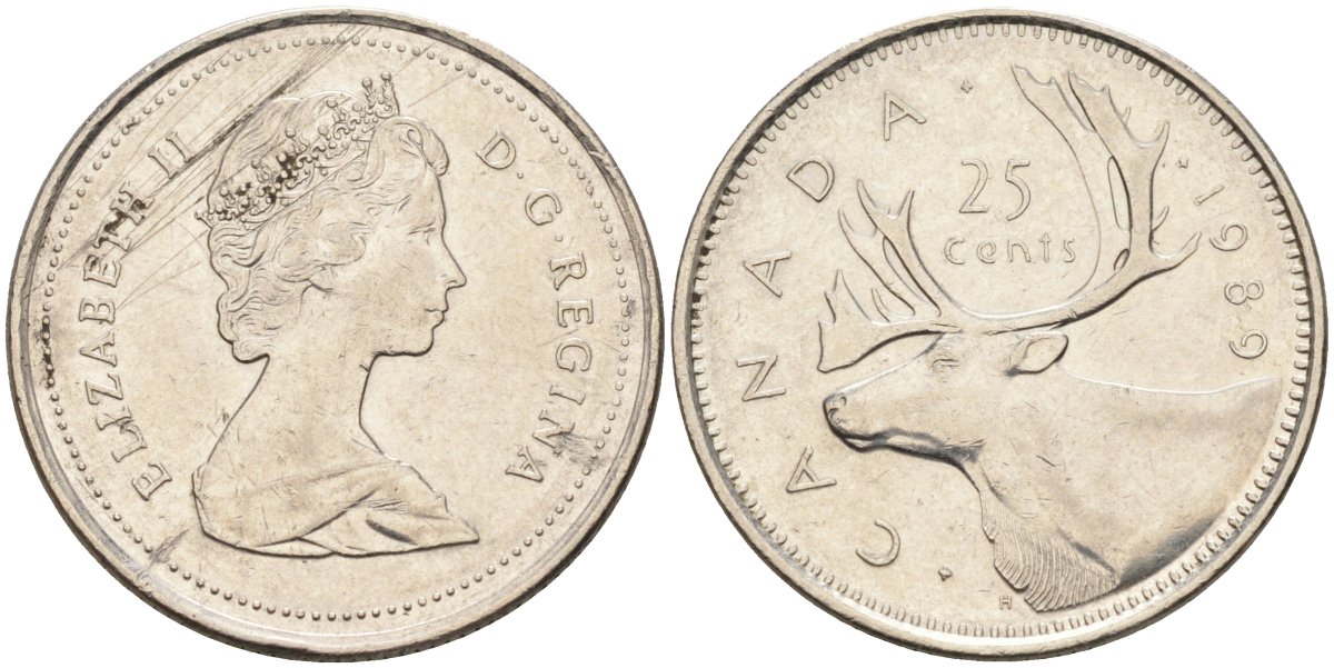 Канада 25 центов 1989 Елизавета II (1952-), олень KM 74 никель 4575-131