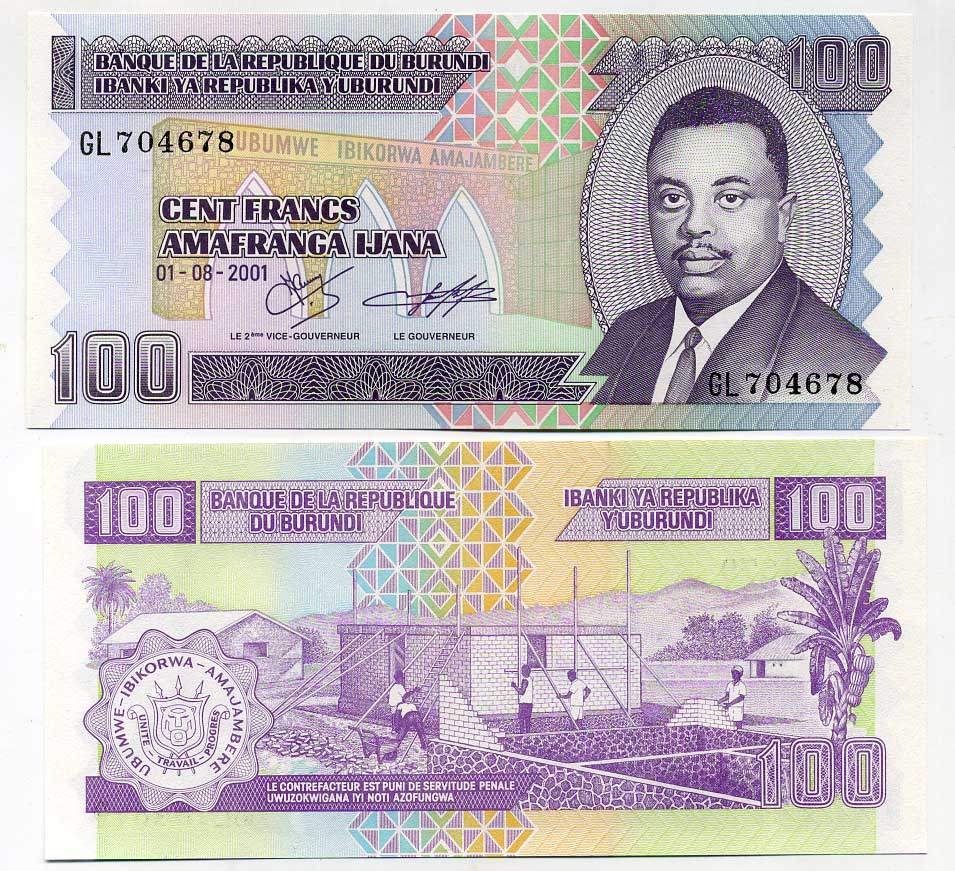 Бурунди 100 франков 2001 Кронпринц Луи Рвагасоре, строительство дома Pick 37 c бумага UNC (пресс) 448-1-2