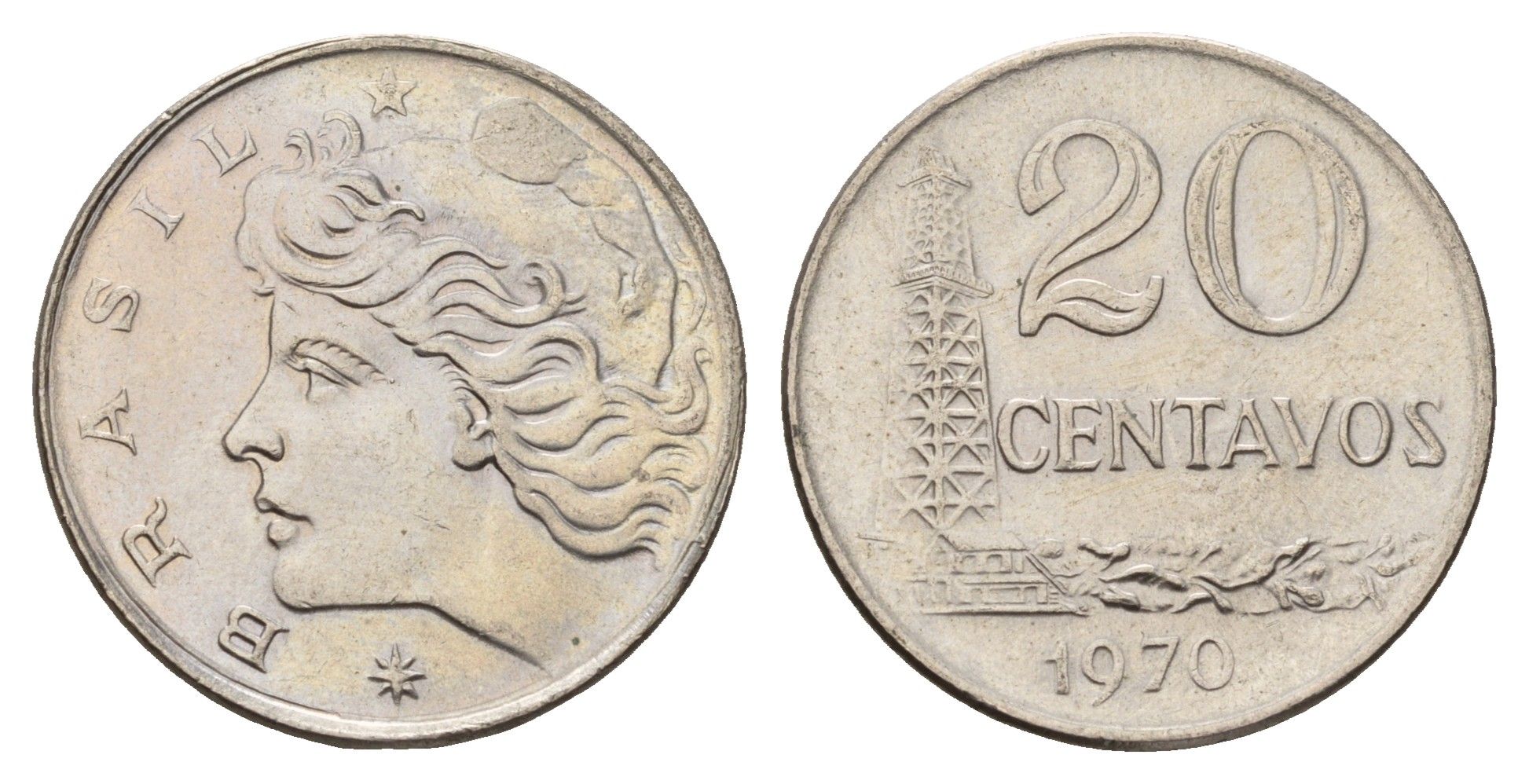 Бразилия 20 сентаво 1970 год-тип KM 579.2 медно-никель 4561-157