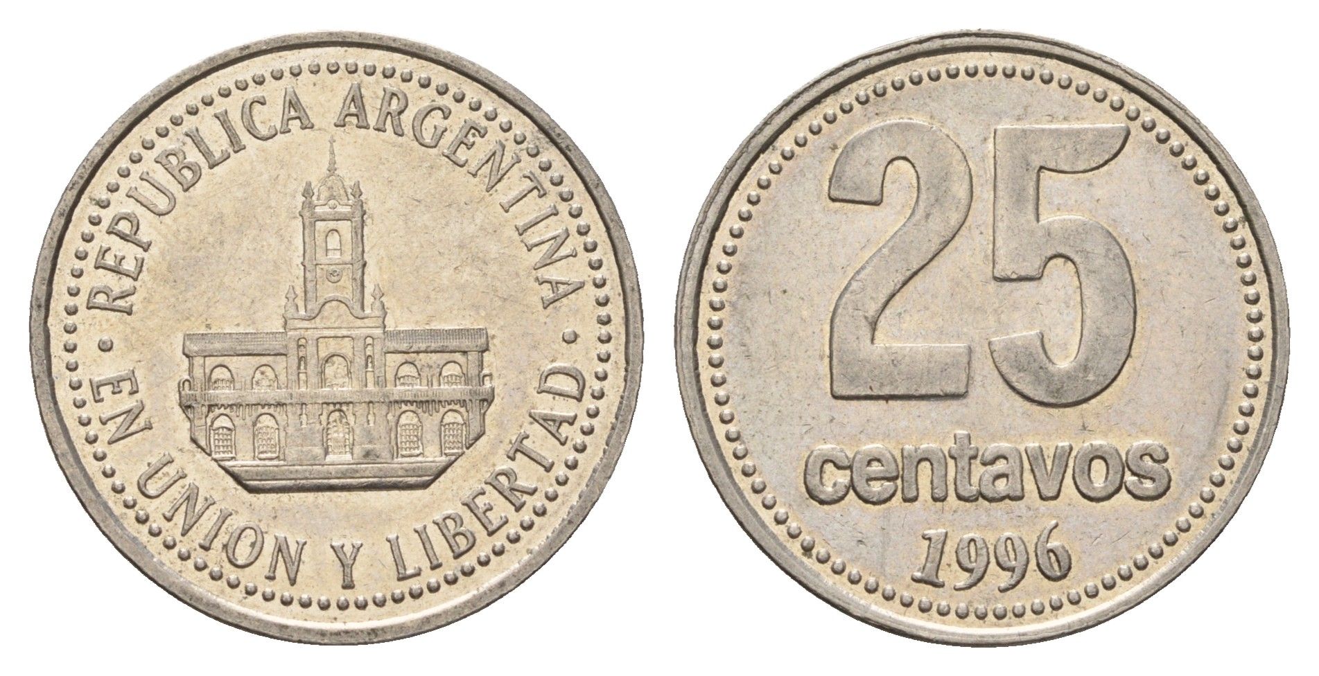 Аргентина 25 сентаво 1996 ратуша Буэнос-Айреса KM 110a медно-никель 4575-841