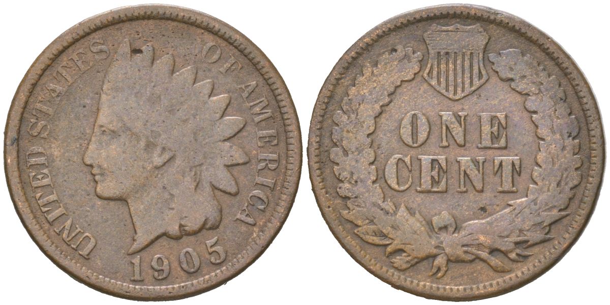 США 1 цент 1905 индеец KM 90a бронза 4613-1122