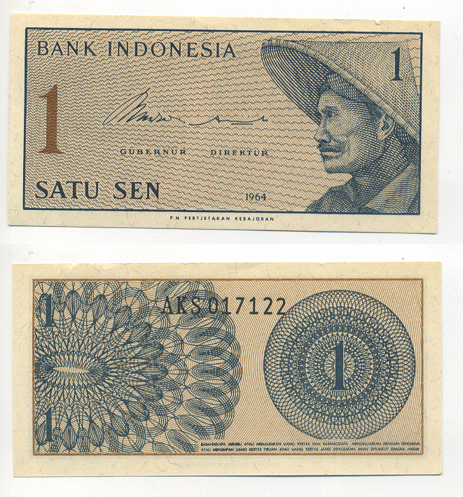 Индонезия 1 сен 1964 крестьянин Pick 90 a  бумага  UNC (пресс) 7214-19-1-1