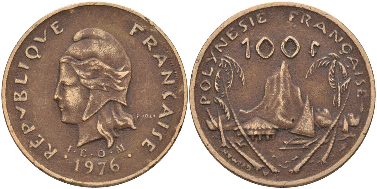 Французская Полинезия 100 франков 1976 KM 14 никель-бронза 4131-1023