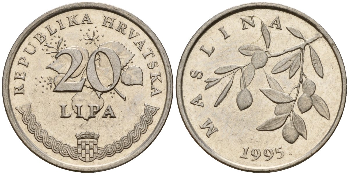Хорватия 20 лип 1995 олива, легенда на хорватском KM 7 сталь плакированная никелем 4158-645