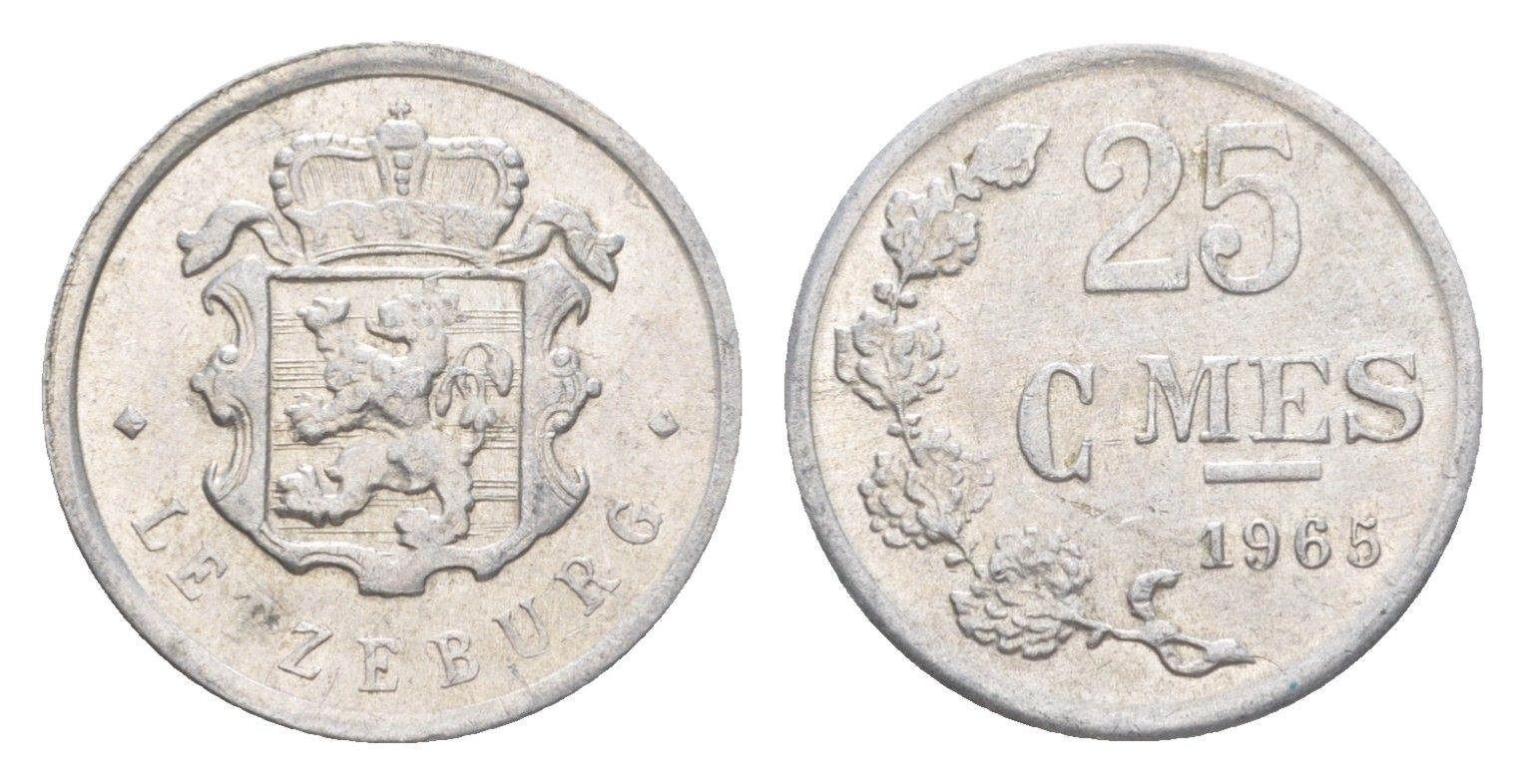 Люксембург 25 сантимов 1965 Герцог Жан (1964-1999) KM 45a алюминий 4643-426