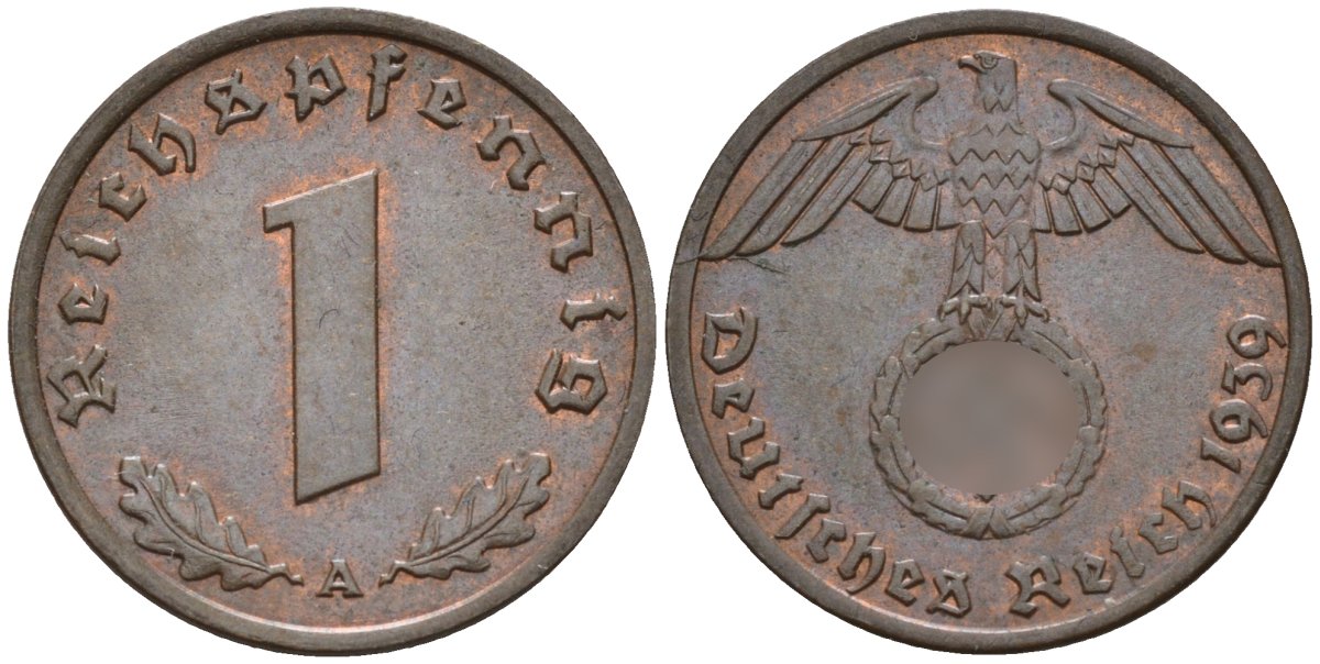 Германия 1 рейхспфенниг 1939 A KM 89, J. 361 бронза 4147-1145