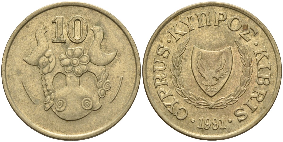 Кипр 10 центов 1991 KM 56.3 никель латунь 4141-1155