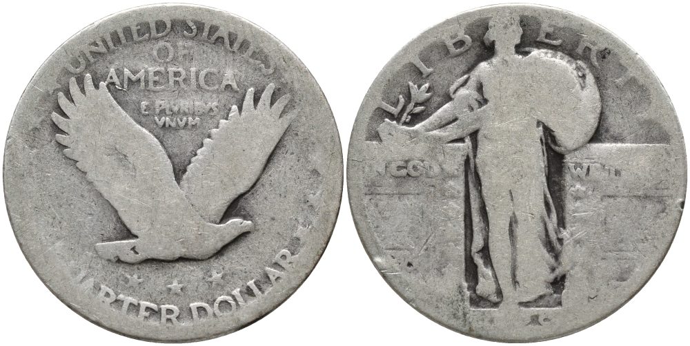 США 25 центов = квотер ND шагающая свобода KM 145 серебро 86-935