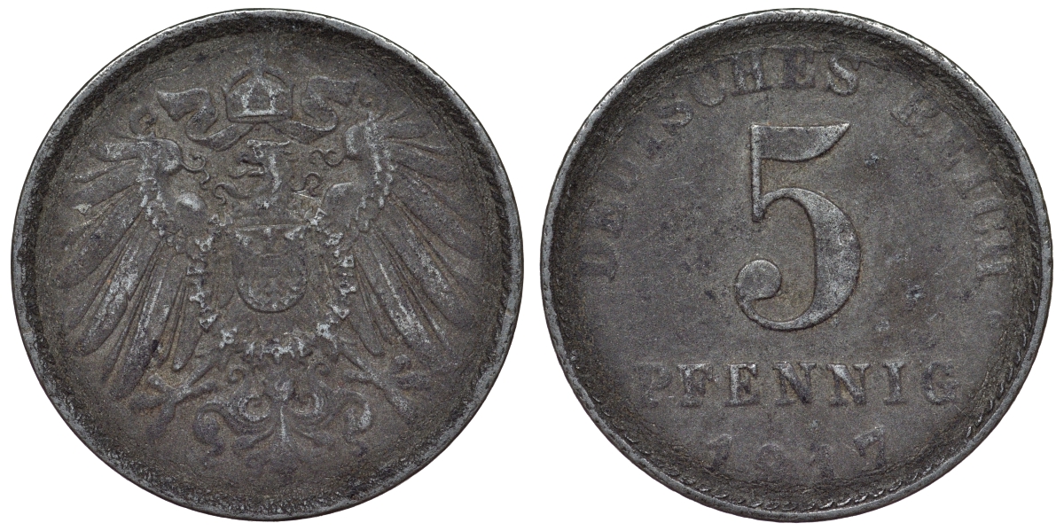 Германия 5 пфеннигов 1917 A KM 19, J. 297, Weege 5 железо 4118-1233
