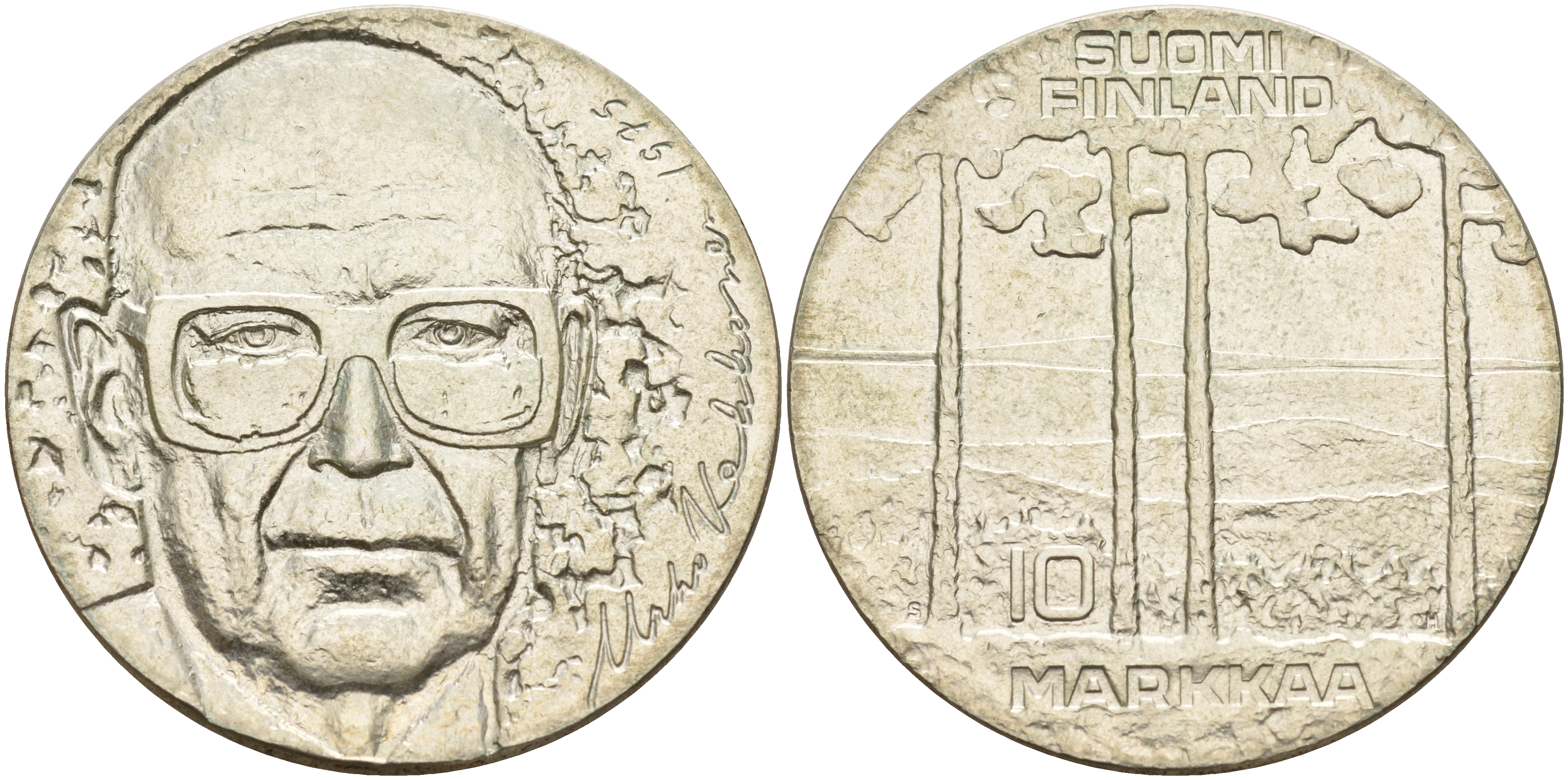 Финляндия 10 марок 1975 S-H, 75 лет президенту Урхо Кекконену KM 54 серебро 4558-331
