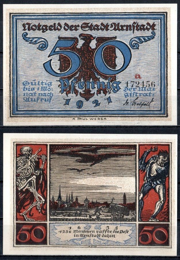 Арнштадт (Тюрингия) 50 пфеннигов 1921 Mehl Grabowski 43.3a-5/6 бумага UNC (пресс) 7556-18-3-1