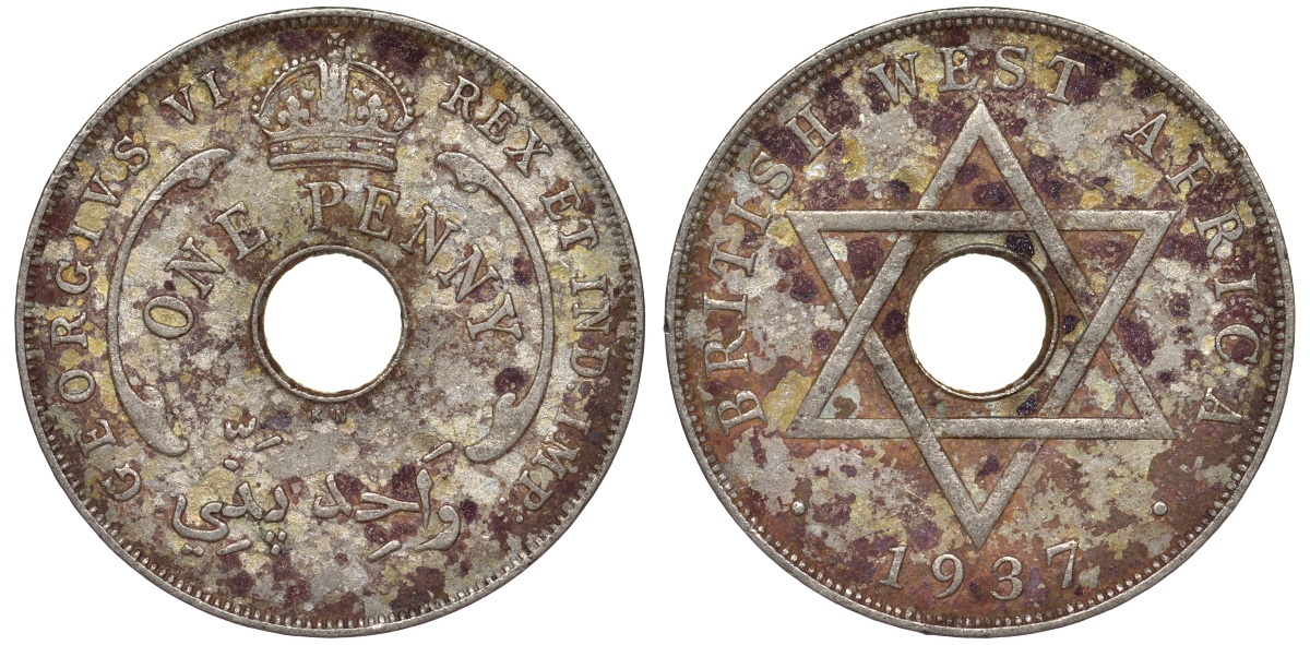 Британская Западная Африка 1 пенни 1937 KN, Георг VI KM 19 медно-никель 25-2453