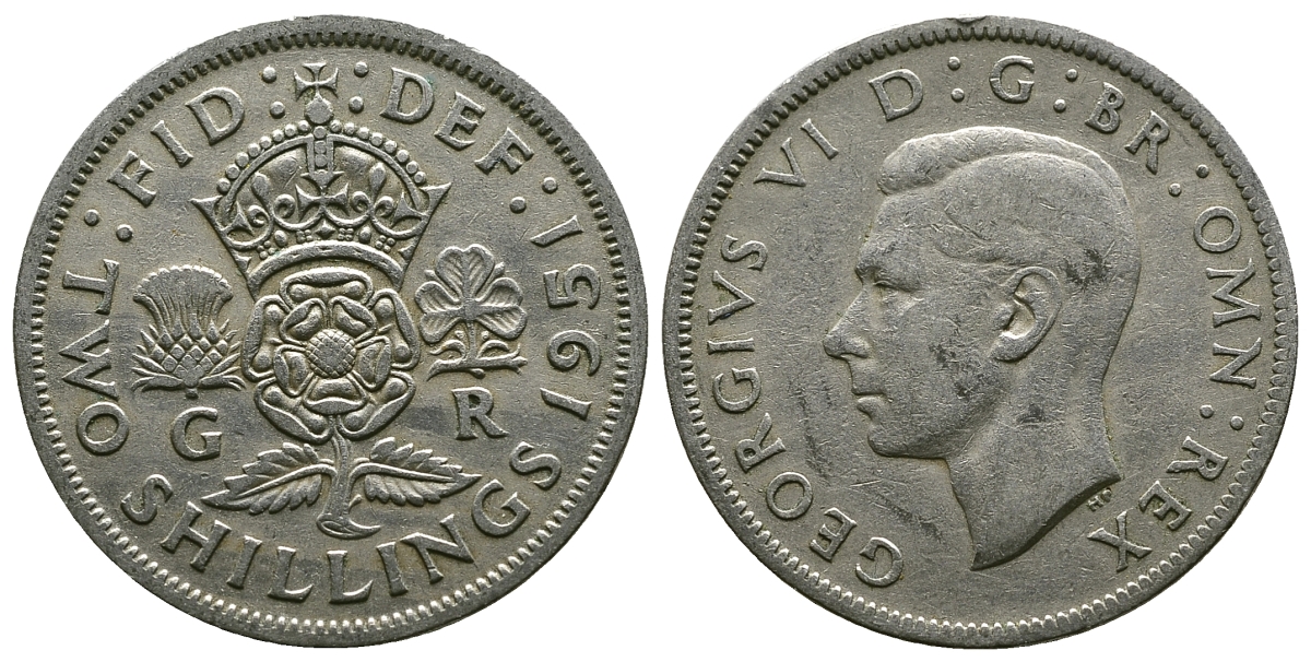 Великобритания 2 шиллинга (флорин) 1951 Георг VI (1936-1952) KM 878, Spink 4107 медно-никель 4607-722