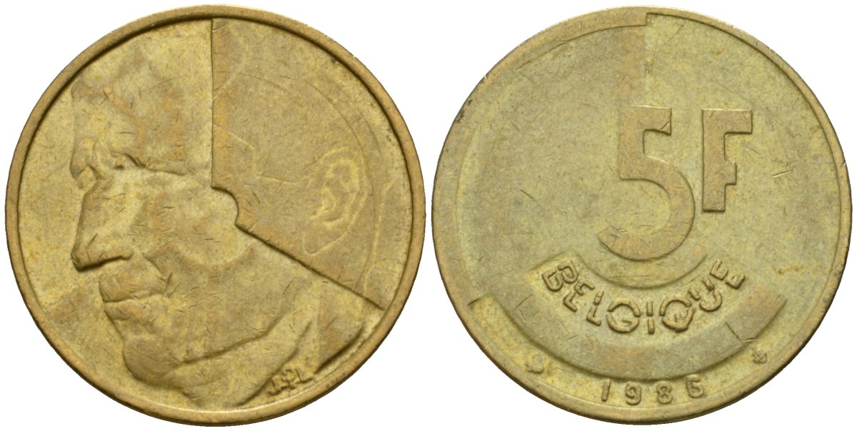 Бельгия 5 франков 1986 Belgique, Бодуэн I (1951-1993) KM 163 алюминиевая бронза 4601-151
