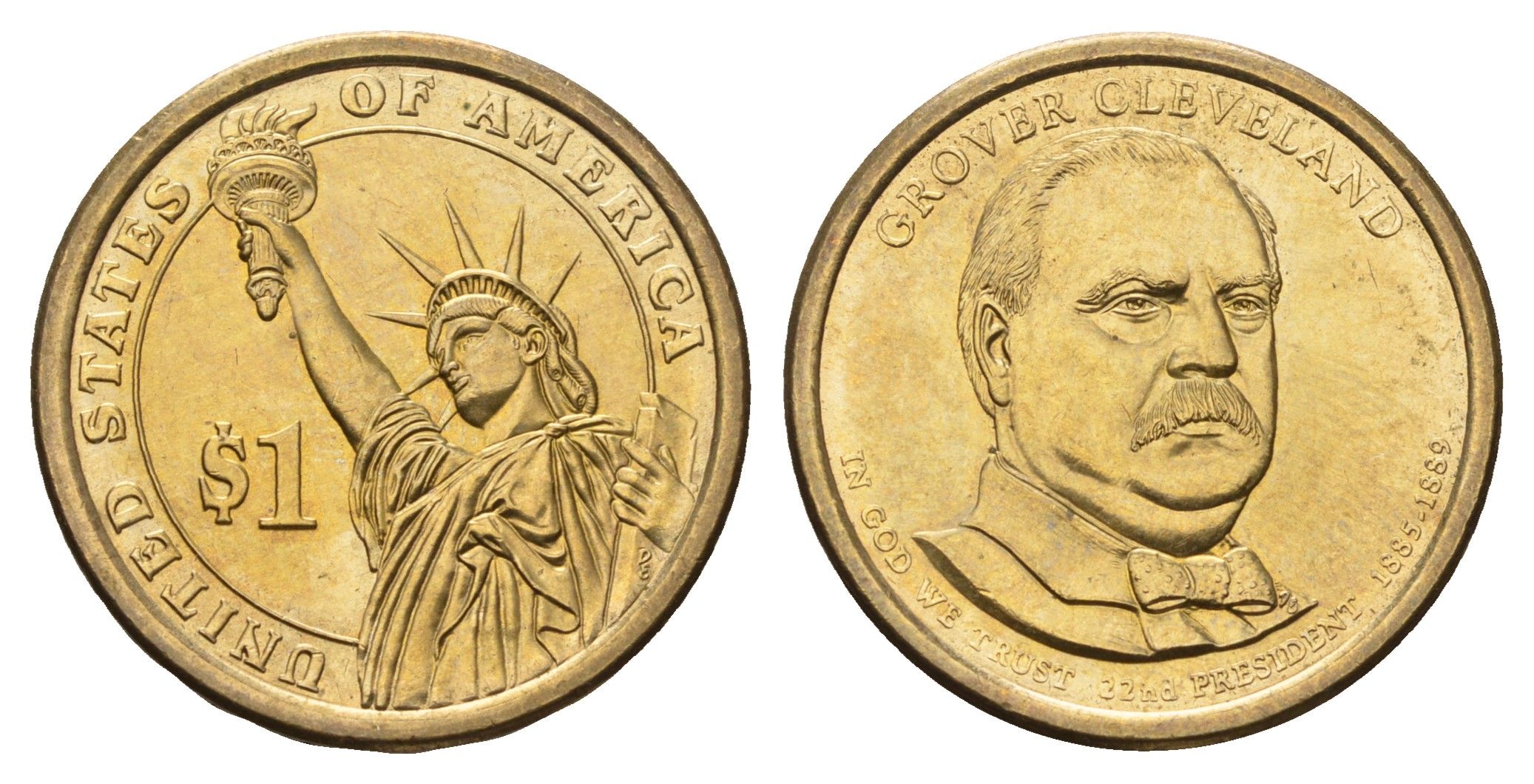 США 1 доллар 2012 D, Президент США - Гровер Кливленд (1885–1889) KM 525 медь с марганцево-латунным покрытием UNC 4698-942
