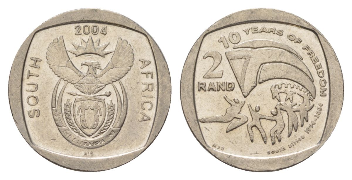 ЮАР 2 ранда 2004 10 лет первым всеобщим выборам KM 334 медь плакированная никелем 4628-123